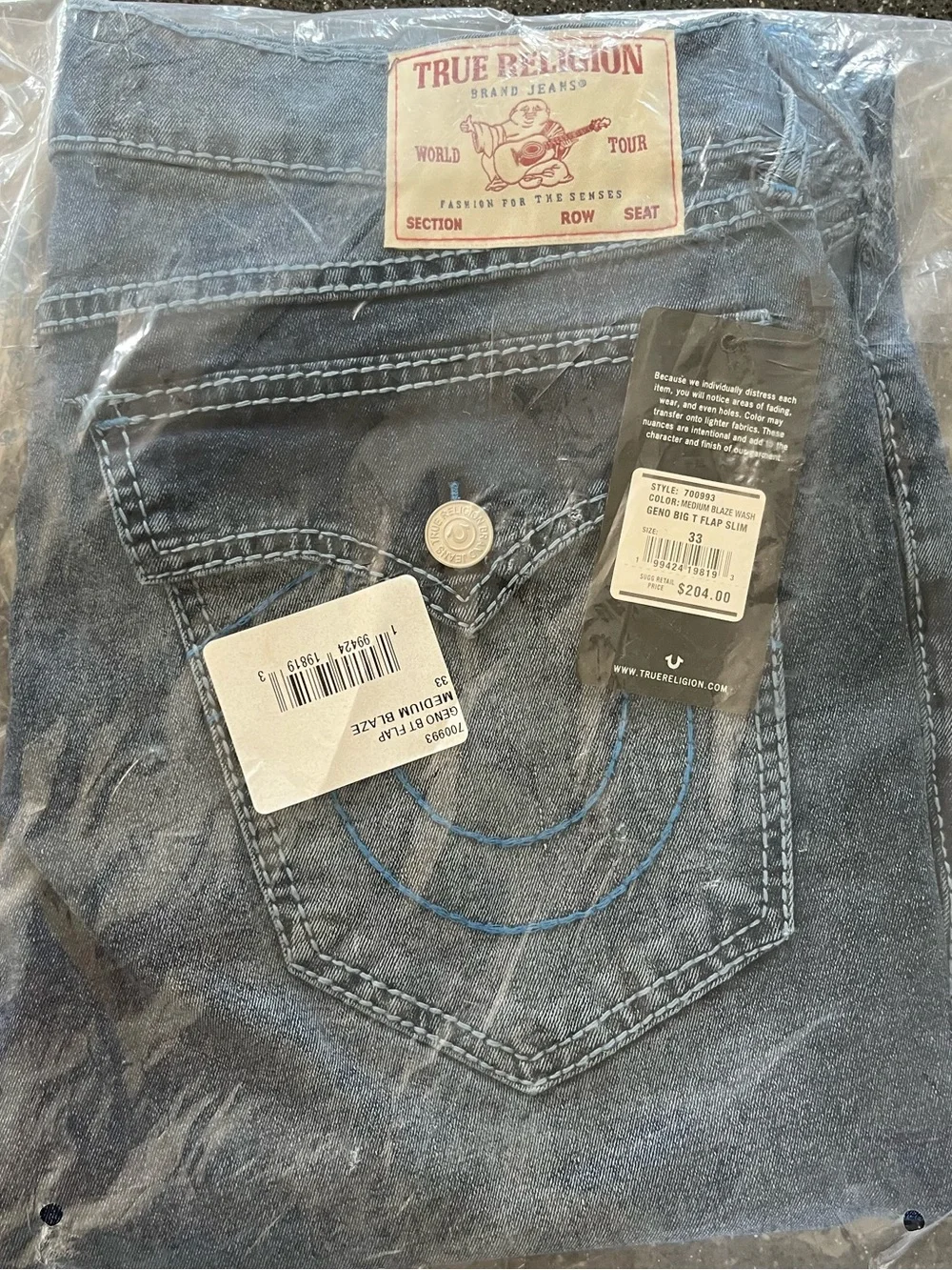 True Religion Geno Button Flap Pocket Slim Jeans size 33x32 $204 Casual - Picture 6 of 7